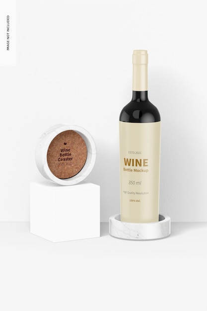 Sottobicchiere di bottiglia di vino su podio mockup