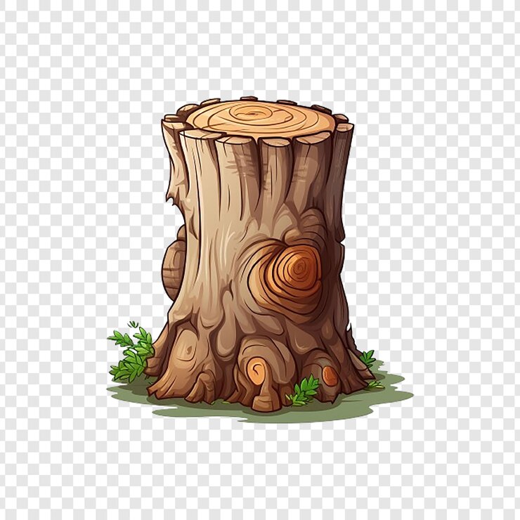 PSD une souche d'arbre avec des racines et le mot racines