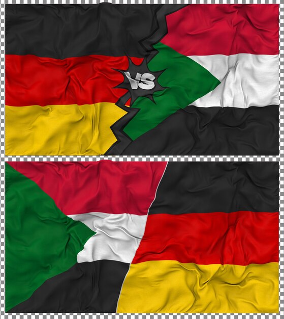 Le Soudan contre l'Allemagne Half Combined Flag Cloth Bump Texture Rendering 3D