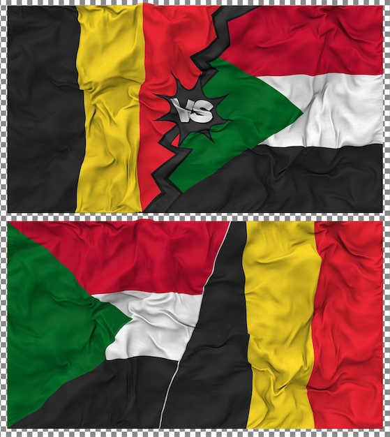 Le Soudan contre la Belgique Half Combined Flag Cloth Bump Texture Rendering 3D