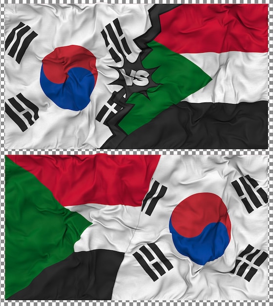 Le Soudan contre la Corée du Sud Half Combined Flag Cloth Bump Texture Rendering 3D