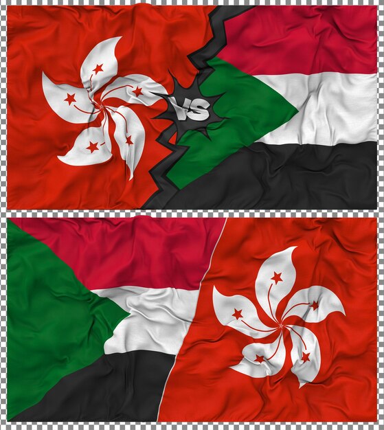 Le Soudan contre Hong Kong Half Combined Flag Cloth Bump Texture Rendering en 3D