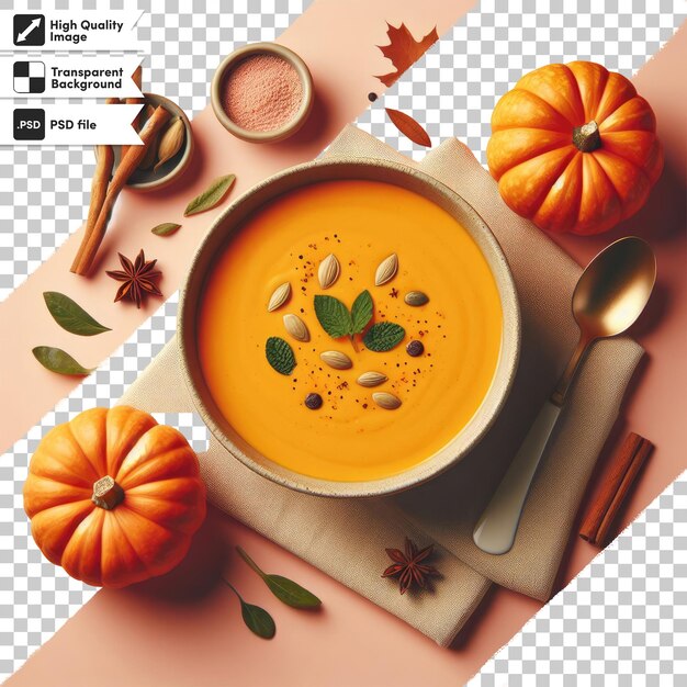 PSD soupe de citrouille d'automne psd sur un bol sur un fond transparent