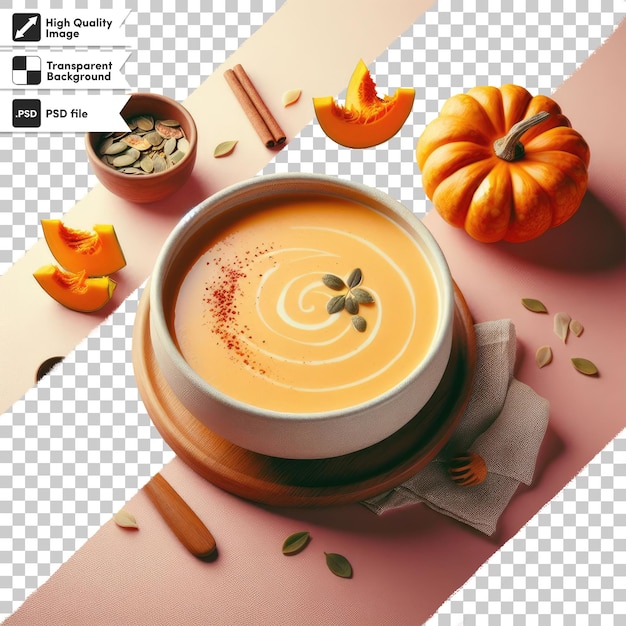 PSD soupe de citrouille d'automne psd sur un bol sur un fond transparent