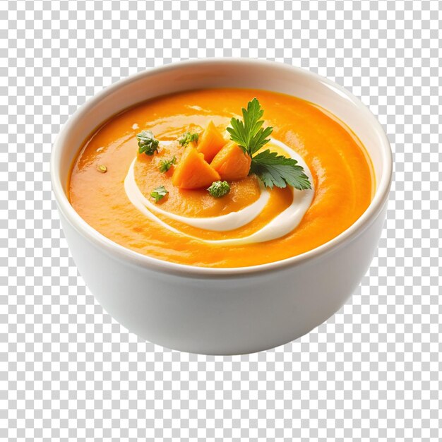 PSD soupe à la crème de citrouille et de carotte isolée sur un fond transparent