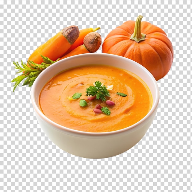 PSD soupe à la crème de citrouille et de carotte isolée sur un fond transparent