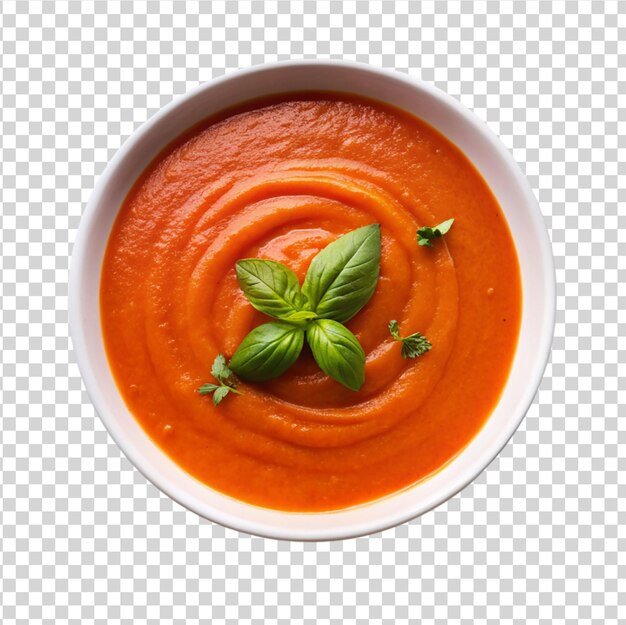 PSD soupe végétarienne à la crème de tomate dans un bol blanc isolée sur fond blanc