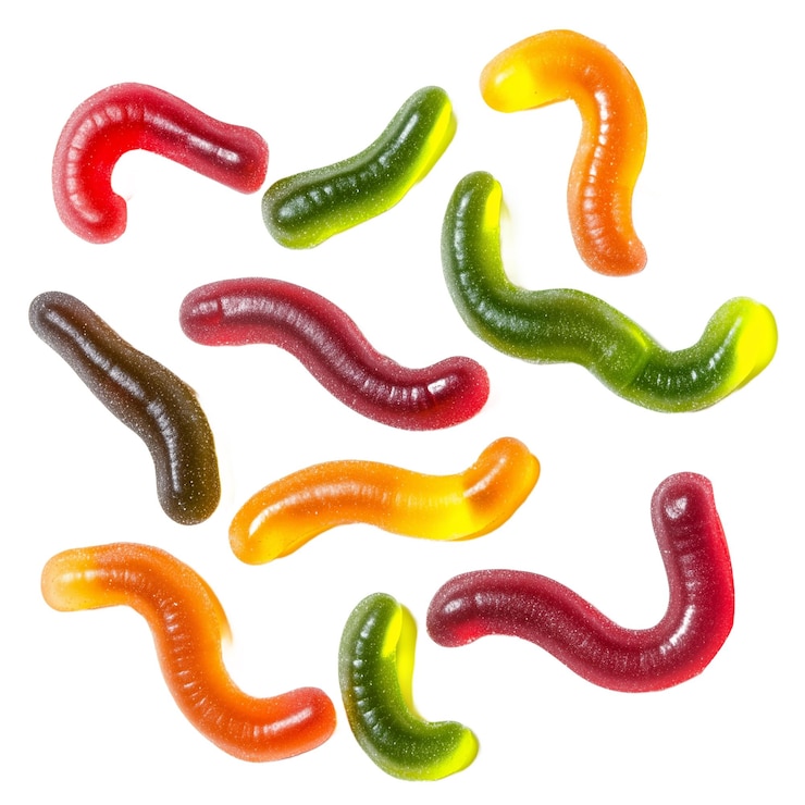 PSD sour gummy worms isolated on transparent or white background