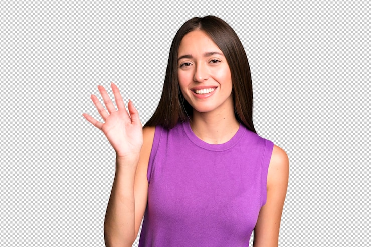 PSD souriant joyeusement et joyeusement en agitant la main pour vous accueillir et vous saluer ou vous dire au revoir