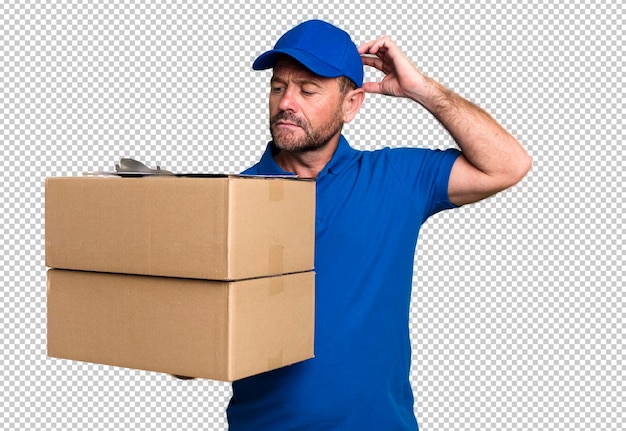 Souriant joyeusement et rêvant ou doutant