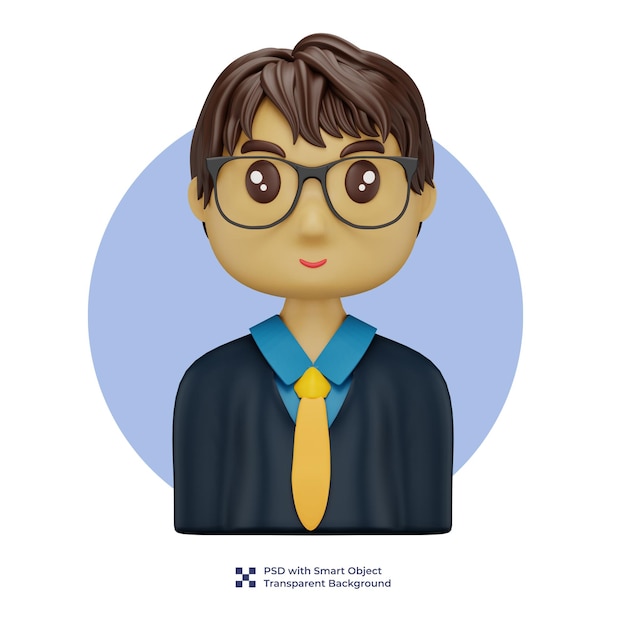 Sourire 3d personnage masculin avec des lunettes