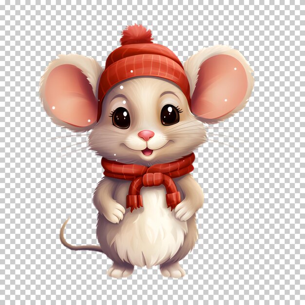 PSD une souris drôle et mignonne portant un chapeau de père noël pour l'illustration de noël
