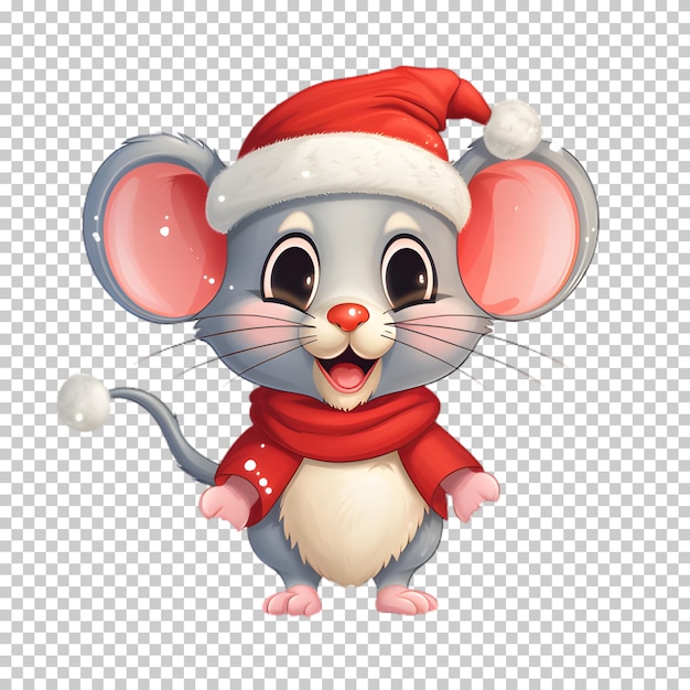 PSD une souris drôle et mignonne portant un chapeau de père noël pour noël