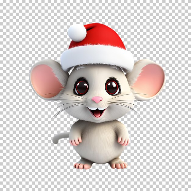 Une Souris Mignonne Et Drôle Portant Un Chapeau De Père Noël Pour Noël Sur Un Fond Transparent