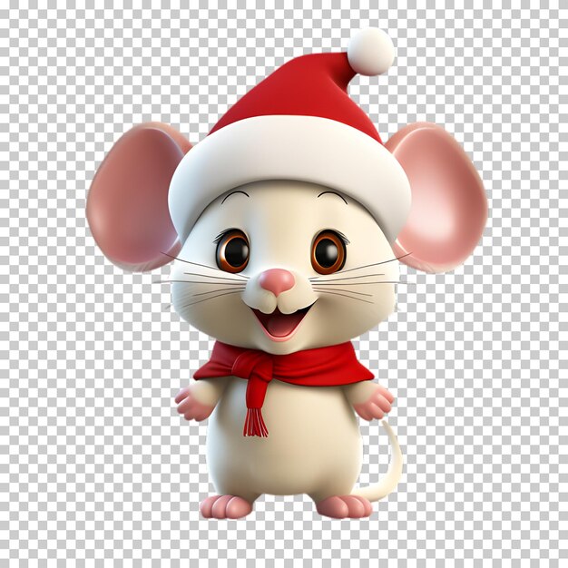 PSD une souris mignonne et drôle portant un chapeau de père noël pour noël sur un fond transparent