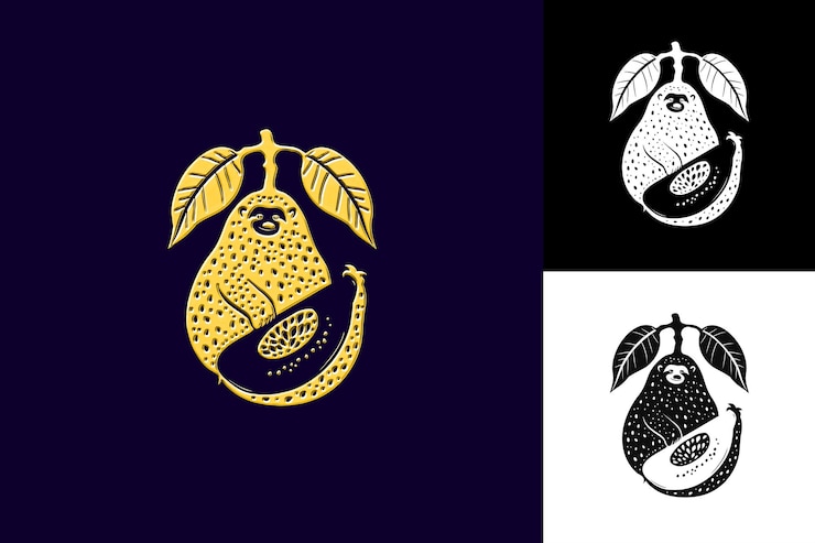 PSD soursop con silueta perezosa y diseño minimalista con diseño vectorial de ilustraciones creativas de woo