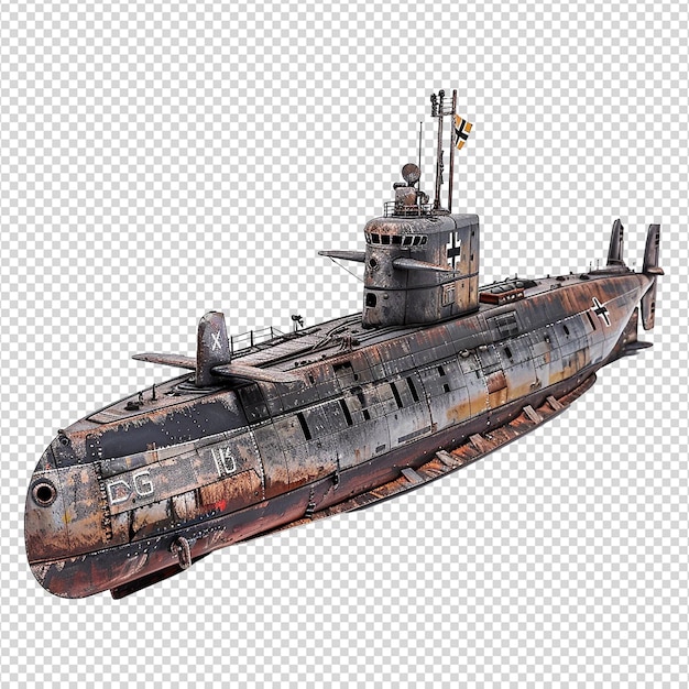 PSD un sous-marin allemand isolé sur un fond transparent.