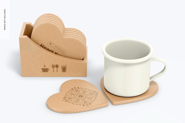 Sous-verres Heart Kraft avec maquette de tasse