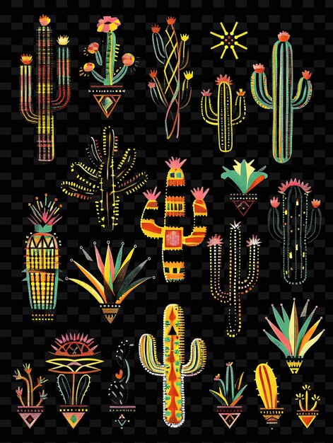 PSD southwestern style trellises pixel art con cactus y textura creativa del desierto diseños de artículos de neón y2k