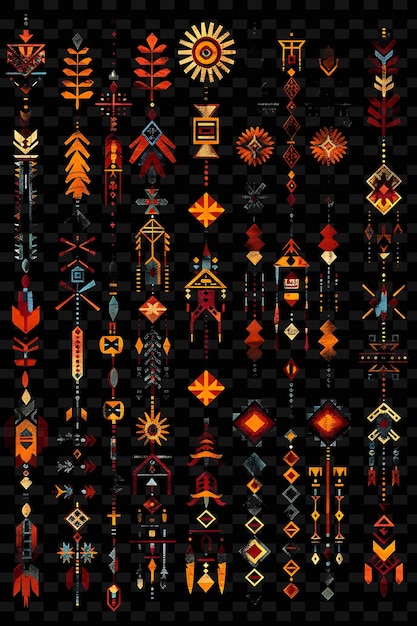 PSD southwestern style trellises pixel art com texturas criativas nativas americanas desenhos de itens de neon y2k