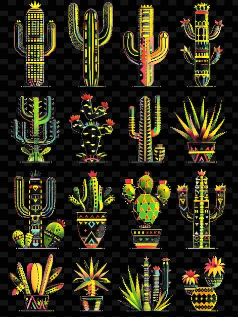PSD southwestern style trellises pixel art mit kaktus und wüsten kreative textur y2k neon item designs