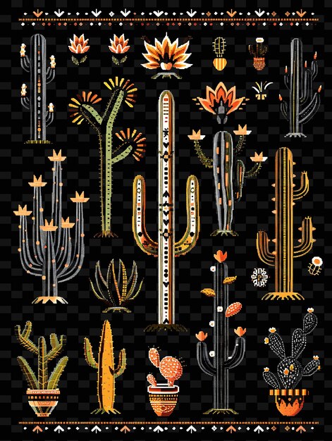 PSD southwestern style trellises pixel art mit kaktus und wüsten kreative textur y2k neon item designs