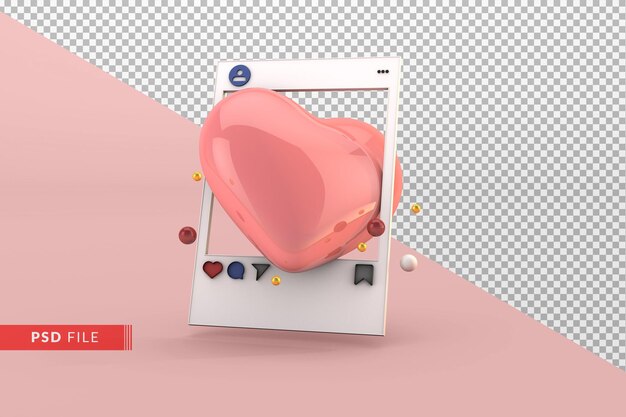 Soziales Liebeskonzept mit sozialem Schnittstellennetzwerk und rosafarbenem Herz 3D-Rendering