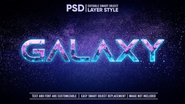 Space Galaxy Cosmic Glowing Asteroid Rock 3D Efecto de texto de estilo de capa editable