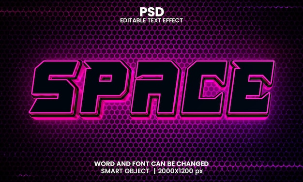 Space neon 3d bearbeitbarer photoshop-texteffektstil mit modernem hintergrund