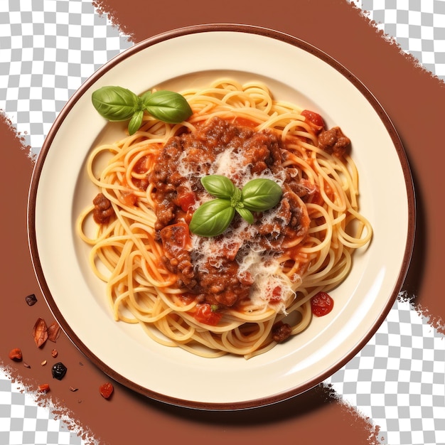 PSD spaghetti bolognese-sauce mit rind- oder schweinefleisch, käse, tomaten und gewürzen, serviert auf einem schwarzen teller in nahaufnahme