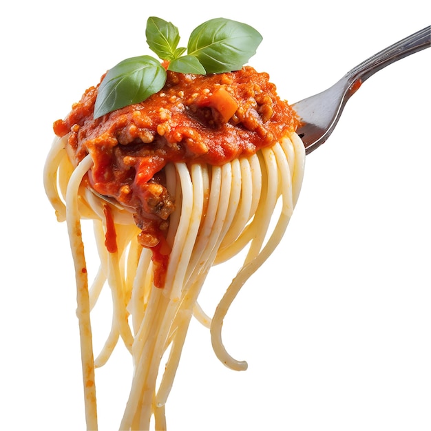 Spaghetti mit Bolognesesoße auf einer Gabel