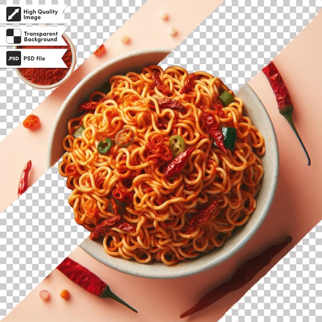 PSD spaghetti psd con salsa de tomate y albahaca sobre un fondo transparente