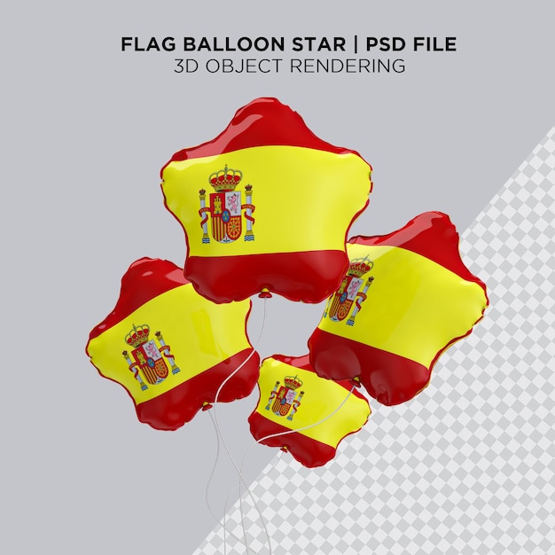 PSD spanien-flagge 3d-ballon vier schwebende spanien-flagge realistische folienwiedergabe