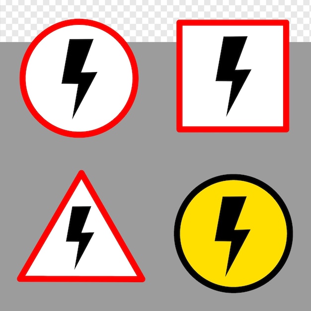 Spannungszeichen Blitzelement durchsichtiges PSD-Datei elektrische Ikonensatz-Design-Vorlage