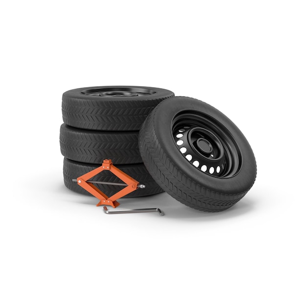 Spare Tires Jack and Lug Wrench for Vehicle Maintenance