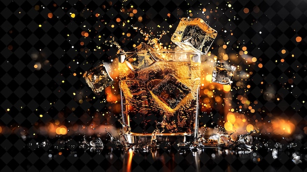 Sparkling bronze old fashioned mit kaskadierenden eiswürfeln und neonfarben essen trinken y2k-kollektion