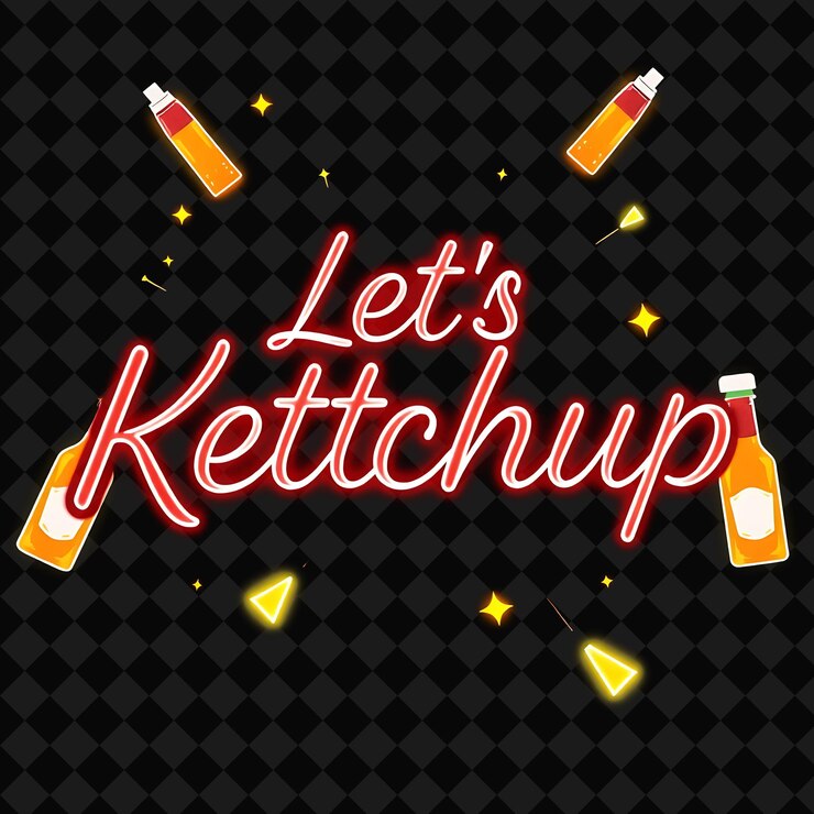 PSD sparkling lets ketchup texto em neon vermelho e amarelo brilhante com k png inspirado neon decorador de alimentos
