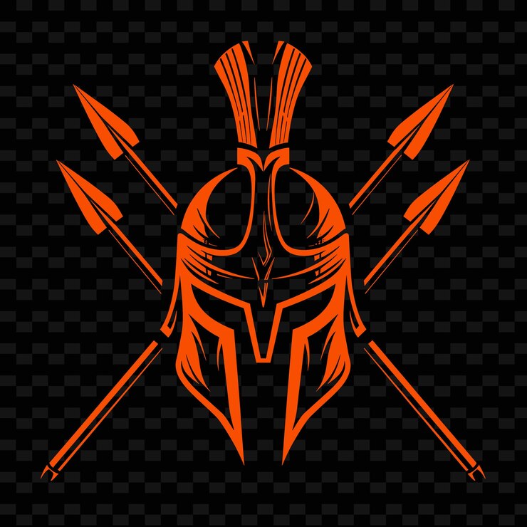 PSD spartan warrior sigil logo com lanças e capacetes para decoração designs vetoriais tribais criativos