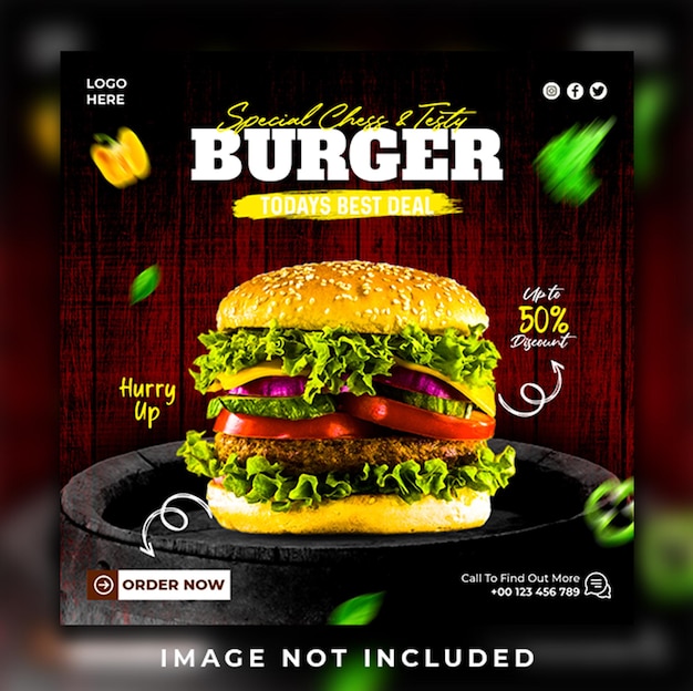 Special Delicious Burger e menu fast food banner social media design