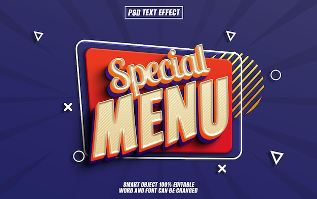 special menu text effect font editable typography 3d text