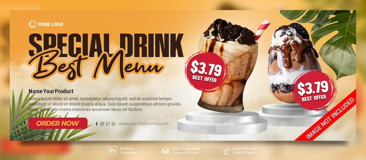 PSD speciale bevanda al cioccolato migliore offerta menu ristorante social media post modello banner copertina facebook