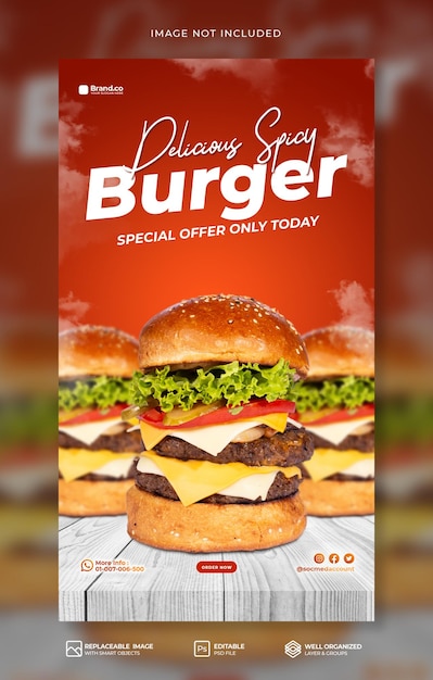 Speciale hot Spicy Burger food menu promozione social media instagram Story template Psd Premium