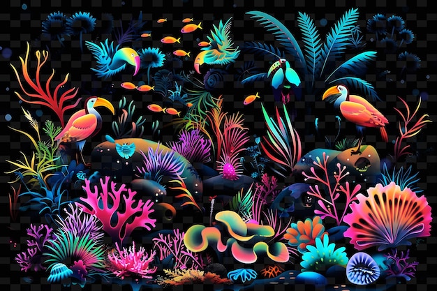PSD un spectacle coloré de poissons et de coraux colorés