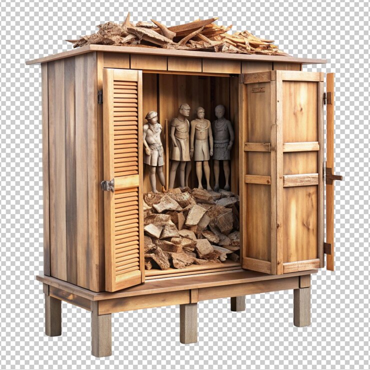 PSD spectacular stunning sculpture of refugee camp isolated on transparent background