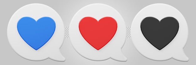 Speech bubble heart aislado sobre fondo transparente. renderizado 3d