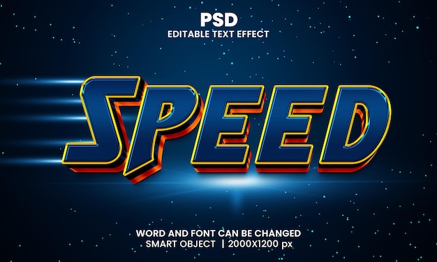 Speed 3d editable text effect Premium Psd with background