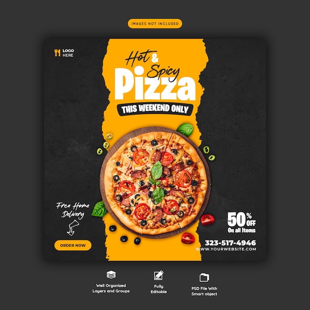Speisekarte und köstliche Pizza Social Media Banner Vorlage