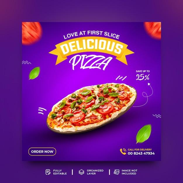 PSD speisekarte und köstliche pizza social media banner vorlage