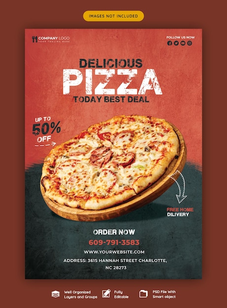 PSD speisekarte und leckere pizza flyer vorlage