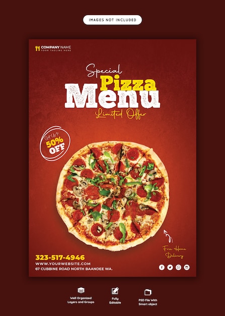 Speisekarte und leckere Pizza Flyer Vorlage